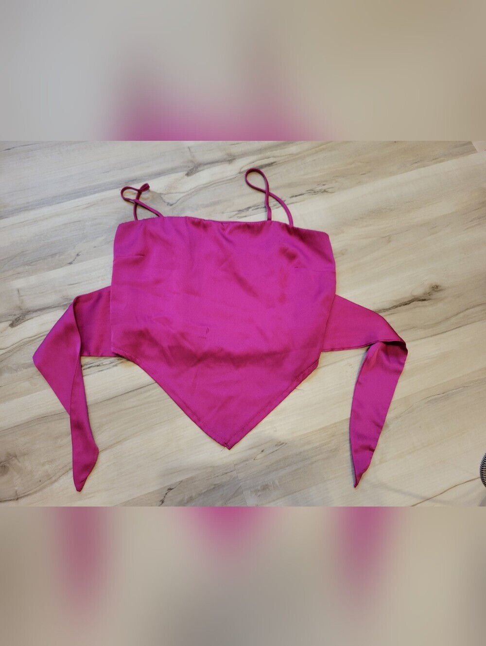 SO Fuchsia Pink Satin Handkerchief Cami Top PTP 14"